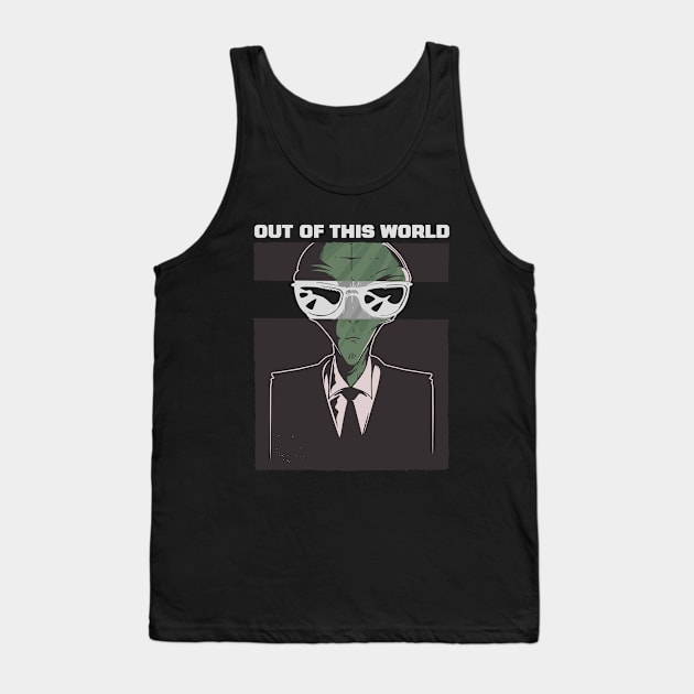 Best gift for an (out of this world) great person, funny cool Alien with suit and sunglasses graphic, UFO outer space lover cartoon, Men Women Tank Top by Luxera Wear